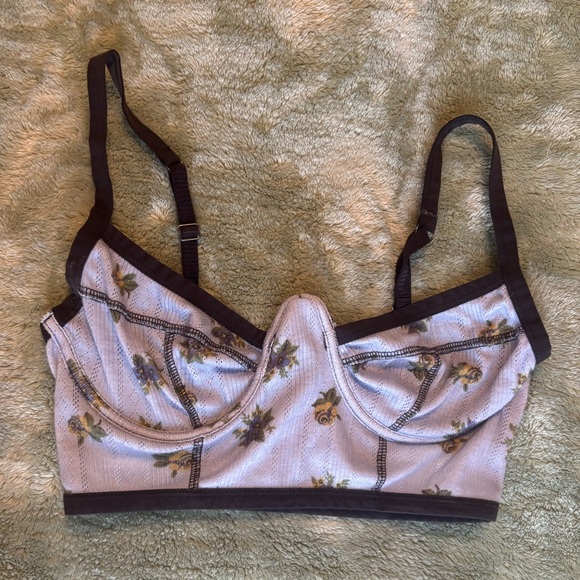 Urban Outfitters Floral Embroidered Bralette - Cream and Brown - Picture 1 of 4